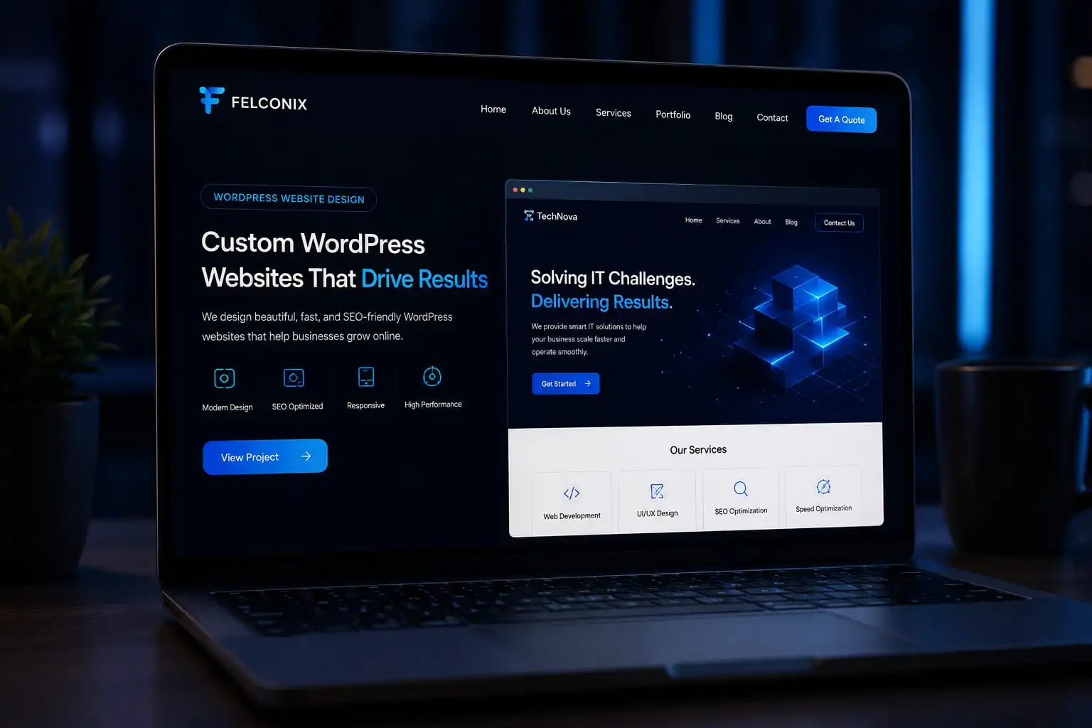 WordPress website development concept mockup