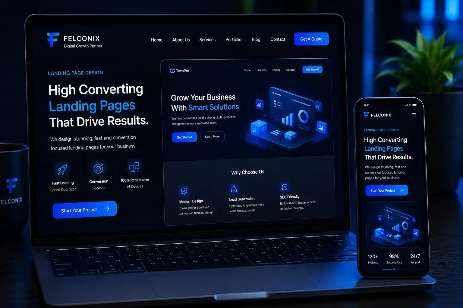 Landing page design concept mockup